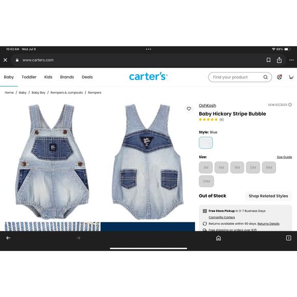 Modern Oshkosh bgosh baby hickory stripe bubble tagged 3 months Both - Picture 6 of 8